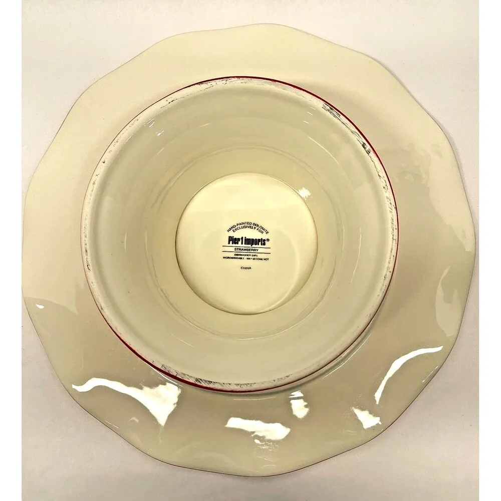 Pier 1 Imports Strawberry 11” Ceramic Cake Stand & 9.5” Server Hand Painted-Excl